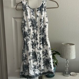 White and Blue Floral Open Back Dress